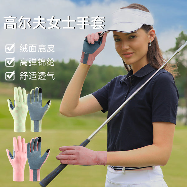 Ladies golf gloves summer thin anti-ultraviolet deerskin non-slip wear-resistant golf full finger practice gloves