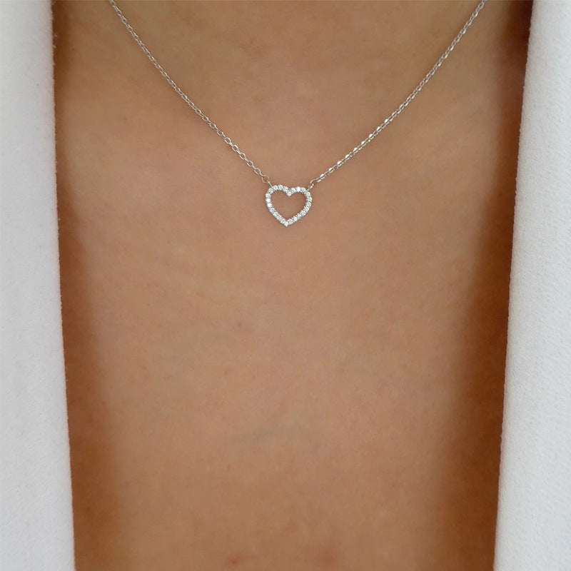 Wholesale heart necklaces: versatile european & american style jewelry, hollow-carved, diamond-accented, multi-layered alloy choker necklace - trendy ins style