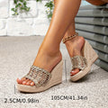 Women's wedge heel platform sandals - champagne, fashionable slip-ons, versatile, elegant, casual, high heels - cross-border amazon