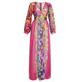 e-commerce  african plus size women's leopard print patchwork printed waist-cinching dress v-neck long sleeve belted