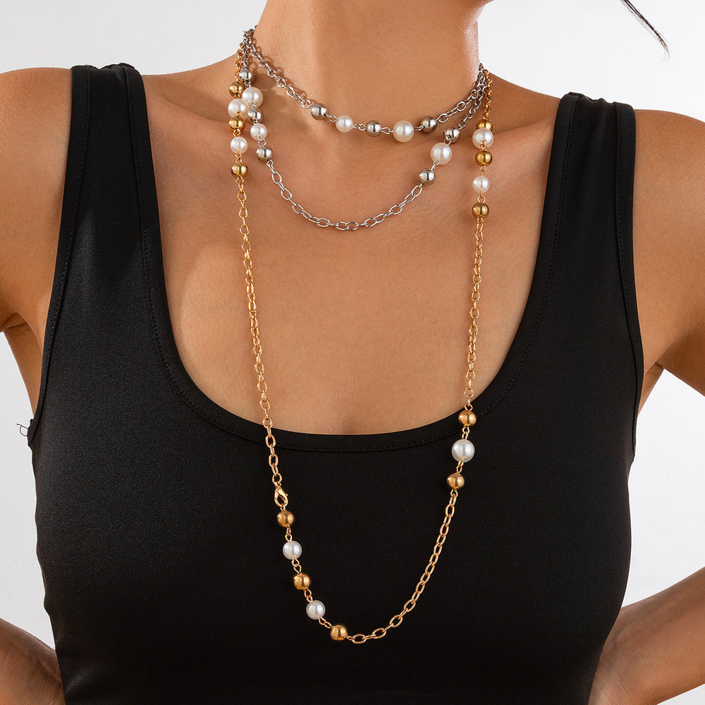 hot-selling small fragrance necklace long necklace elegantfashion imitation pearl chain tassel pendant sweater chain