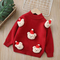 christmas kids' fleece-lined sweater: thickened, hand-knitted cartoon bear base layer for boys and girls