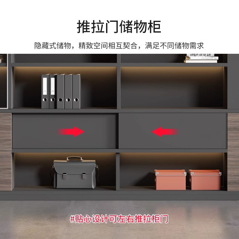 Wooden office file cabinet, executive bookcase, background cabinet, document storage cabinet, minimalist modern glass door cabinet