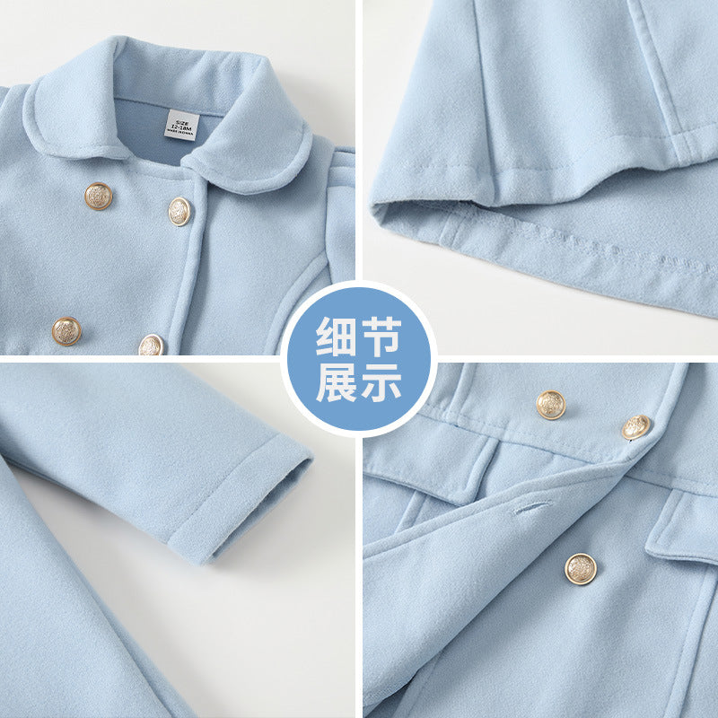 Girls'  new korean style wool coat - autumn/winter new arrival, baby double-breasted lapel mid-length chic outerwear