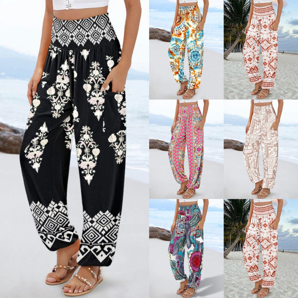 2025 European and American   wish new spring and summer women's loose high-waisted printed casual trousers women