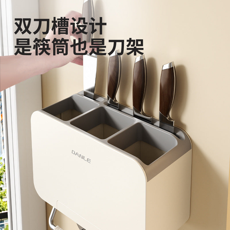 Chopsticks tube rack, kitchen wall-mounted tableware, spoon, chopsticks cage basket, no punching, household upper wall drain storage box