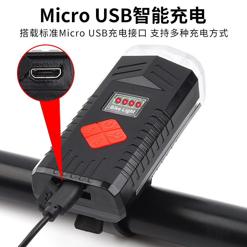 Bicycle horn headlight charging alarm cycling equipment waterproof lighting flashlight mountain bike headlight wholesale