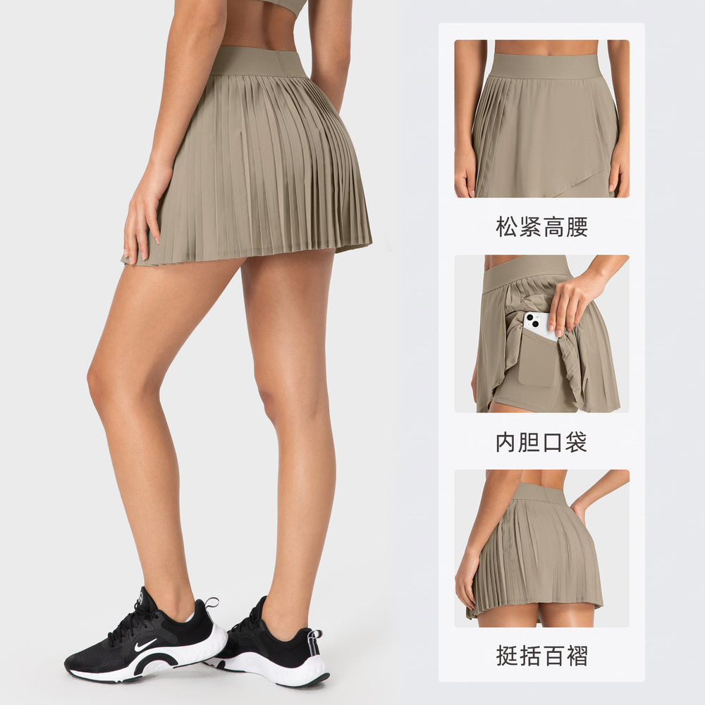 High-waisted pleated skort with pockets - anti-exposure lining - tennis skirt, fitness yoga skirt - dk382