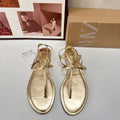 2024 summer new arrivals: gold metallic leather thong sandals - casual, flat, beach-ready slides for women