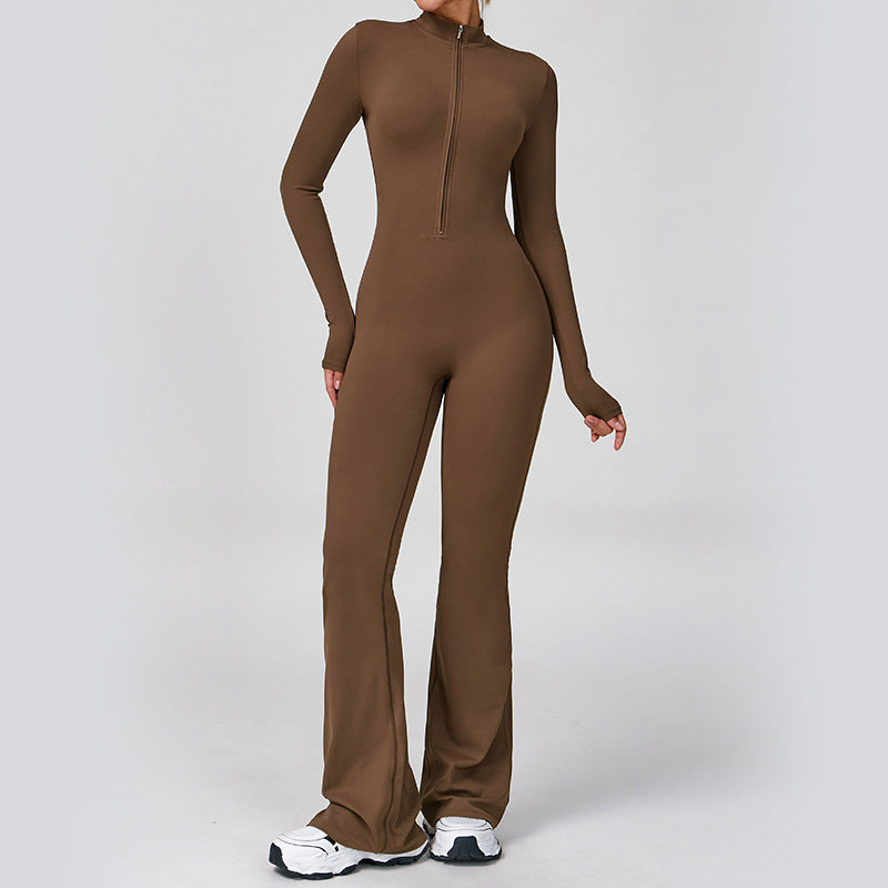 Customizable zippered cloud-feel long sleeve yoga bodysuit - high-intensity fitness activewear one-piece compression suit 2012