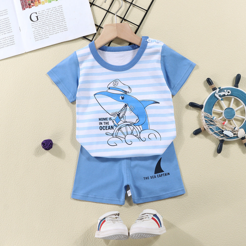 summer new arrival: 100% cotton kids' short-sleeve t-shirt and shorts set - korean style infant and toddler two-piece outfit