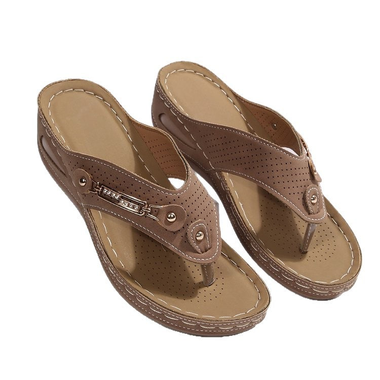 Temu cross-border new arrivalplus size women's wedge sandals fashion style gridscasualplaid polyurethane bottom