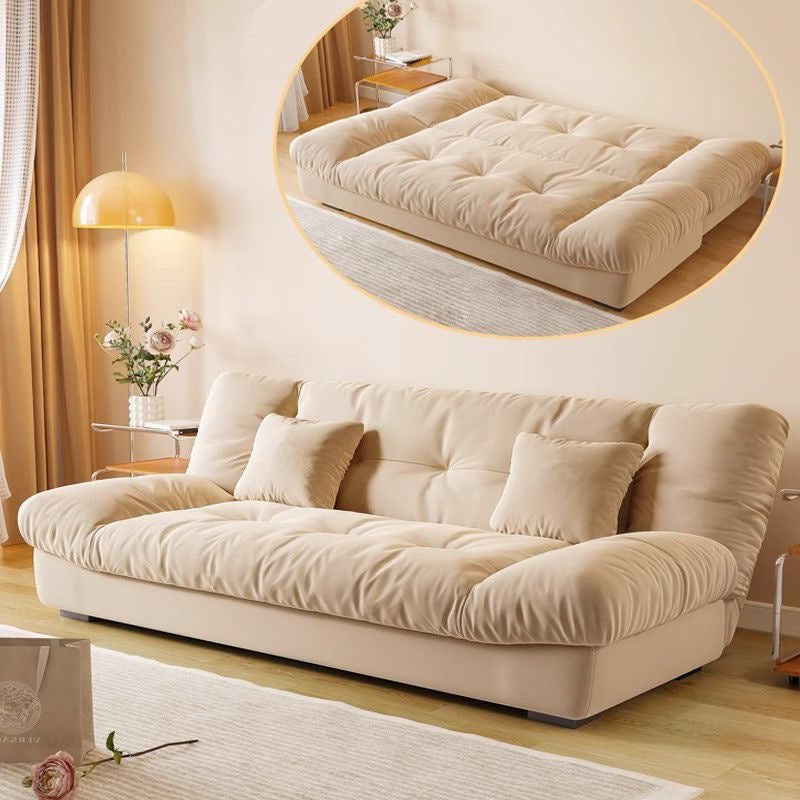 Sofa bed all-in-one dual-purpose cloud sofa living room small apartment rental house fabric sofa straight row foldable sofa wood