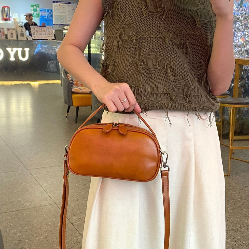 Genuine leather crossbody bag - 2024 spring/summer versatile fashion handbag - fresh & chic top grain cowhide premium small square bag