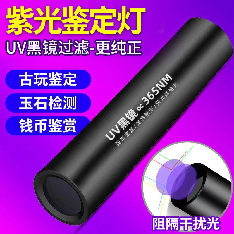 Cross-border purple light flashlight downlight black mirror 365 fluorescent ultraviolet light banknote inspection portable portable with mini flashlight