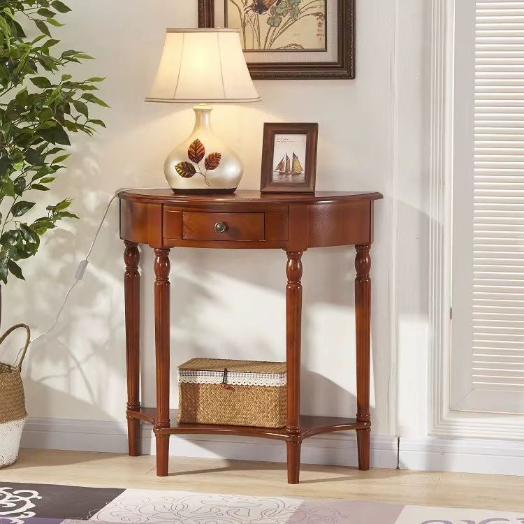 Classy black semicircle console table retro entrance corridor table partition american solid wood european aisle french style