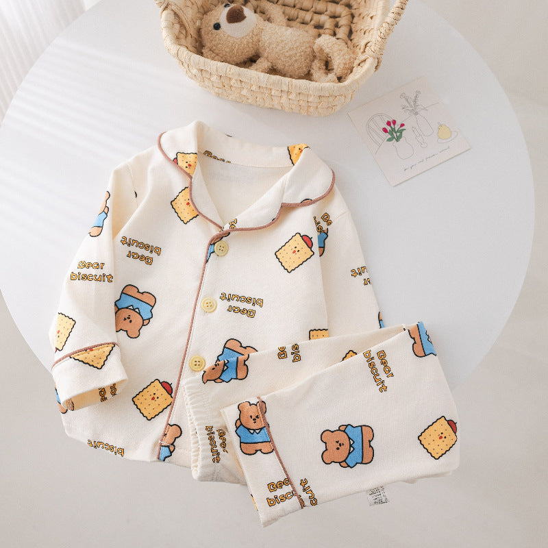Kids stand collar pajamas fall and winter pure cottonlong sleeves baby home clothes boys and girls new arrivalautumseparatessuit