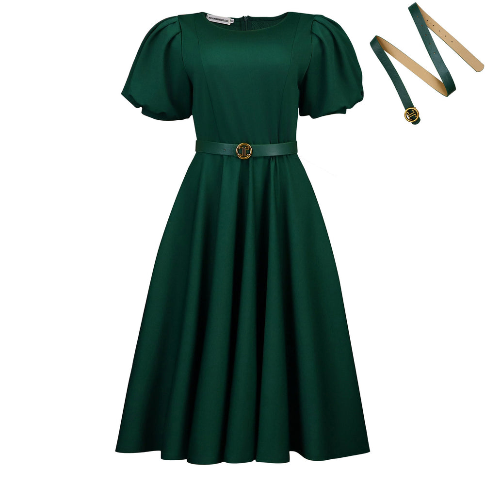 C8659 women's foreign trade cross-border new arrival round neck puff sleeve high waist fashionable large skirt plus size african dress