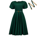 C8659 women's foreign trade cross-border new arrival round neck puff sleeve high waist fashionable large skirt plus size african dress