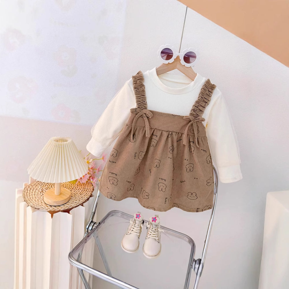 Girls' princess dress - new spring  collection: stylish two-piece look with cartoon rabbit design, cute and chic for baby girls