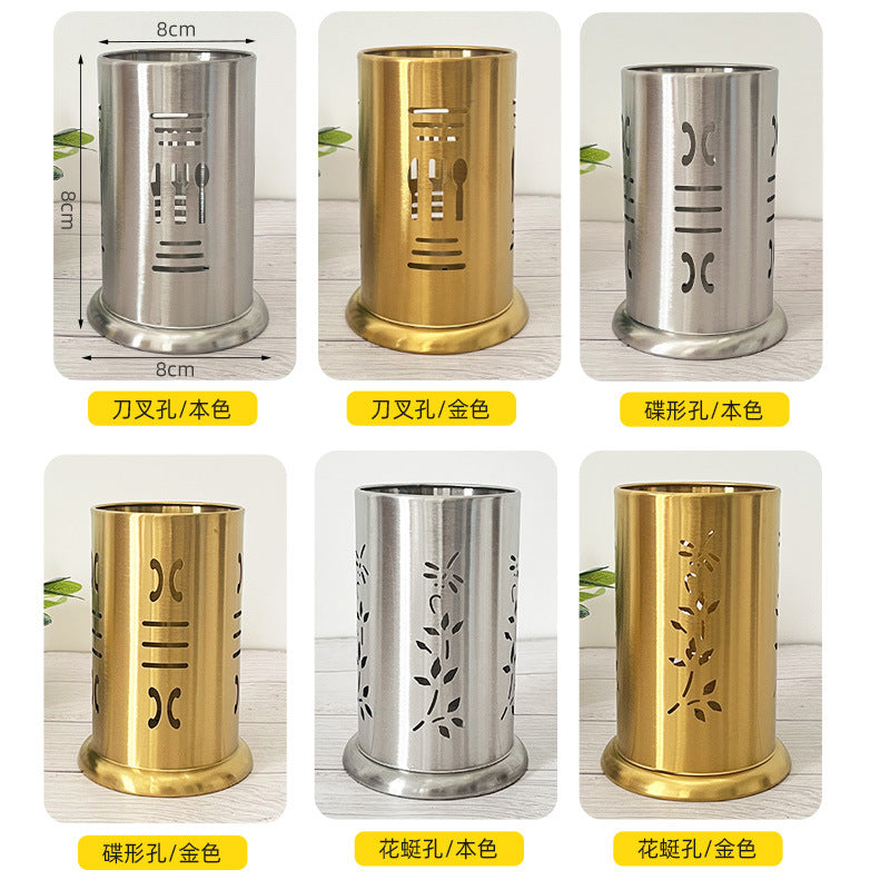 Gold stainless steel chopstick holder - thickened, creative hollow pattern, chopstick cage, kitchen utensil, korean style, multi-purpose