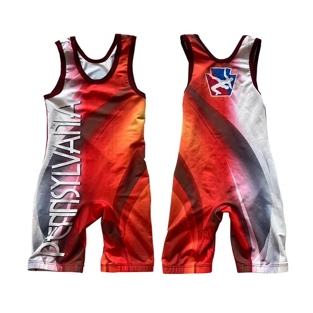Sublimation full body print men's one-piece wrestling suit custom match weightlifting suit men's and women's free wrestling one-piece vest