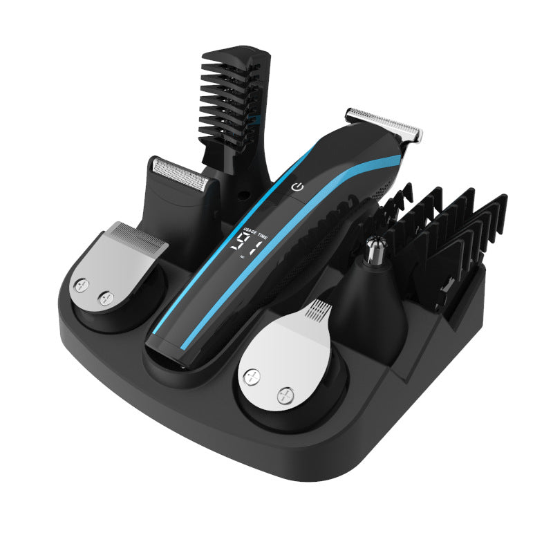 Electric hair clipper multifunctional electric grooming suit nose hair trimmer hairdresser bald shaver digital display shaver washable portable