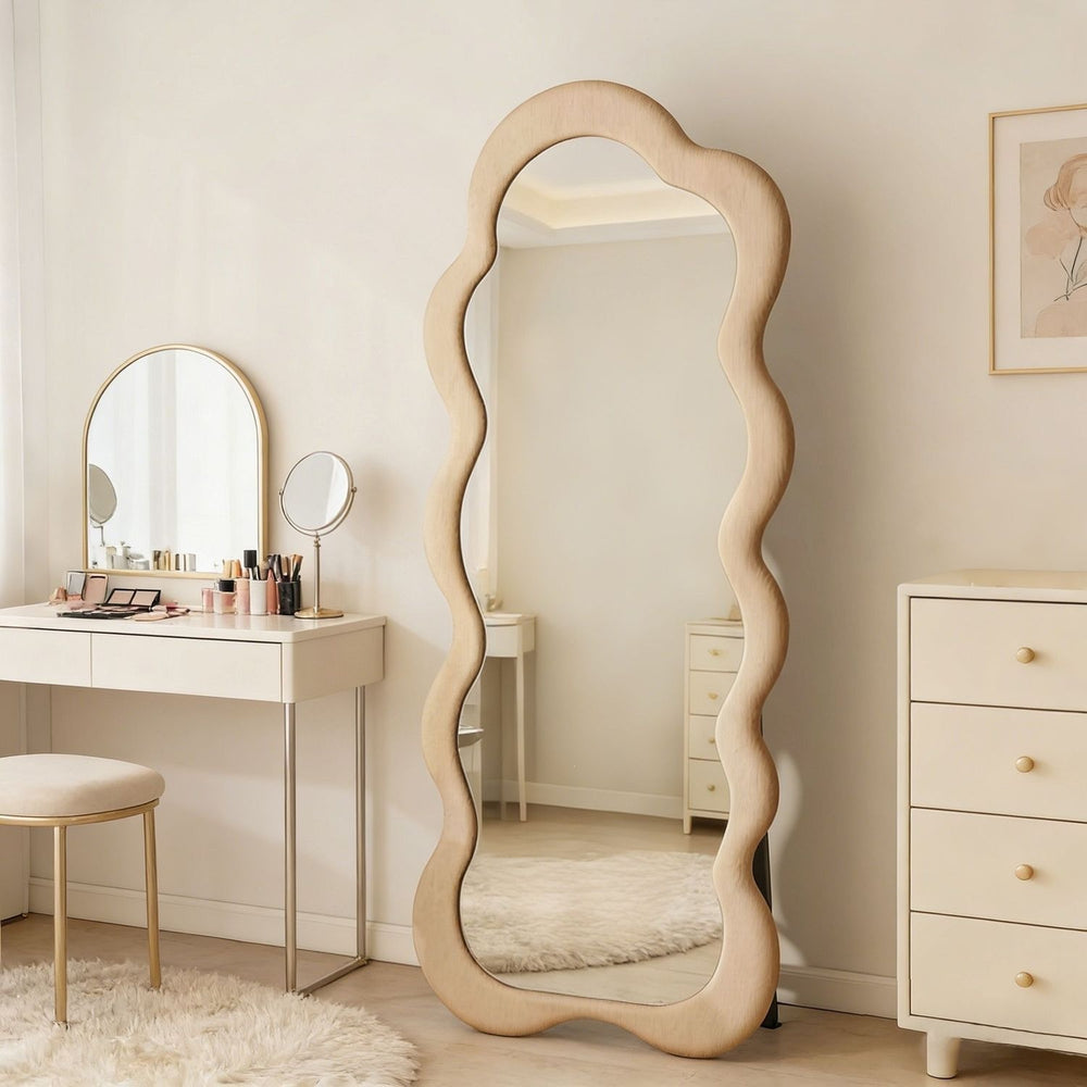 Cream style full-length mirror for home creative special-shaped wave dressing mirror retro high-end popular floor-standing fitting mirror