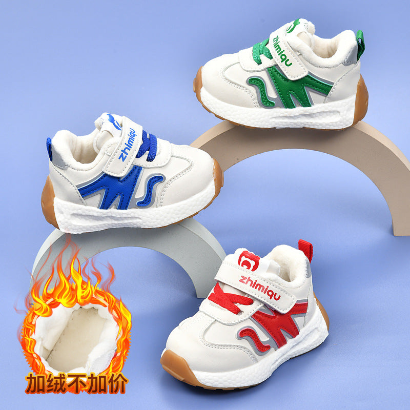 Toddler shoes for baby boys 0-1-3 years old, autumn/winter infant shoes for baby girls, soft sole children's shoes, fleece-lined and thickened cotton shoes
