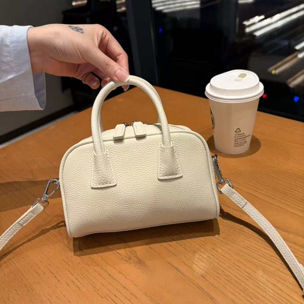 2026 bowling bag genuine leather boston bag first layer cowhide shoulder crossbody small bag k-style satchel bag women's bag