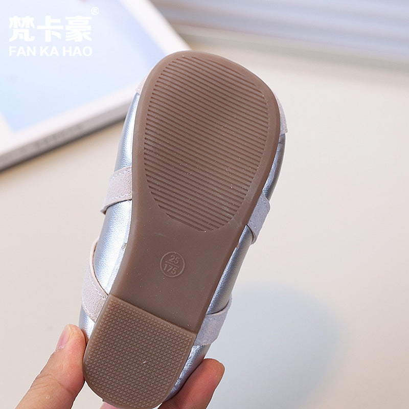 Vancahao girls' retro leather shoes,  autumn new korean style, soft sole casual shoes for children, student flats