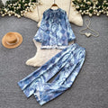 Light mature style printingtwo-piece set women's autumlong sleevestopswide leg pantswork clothingeasiest for matchsuitautumnew arrival
