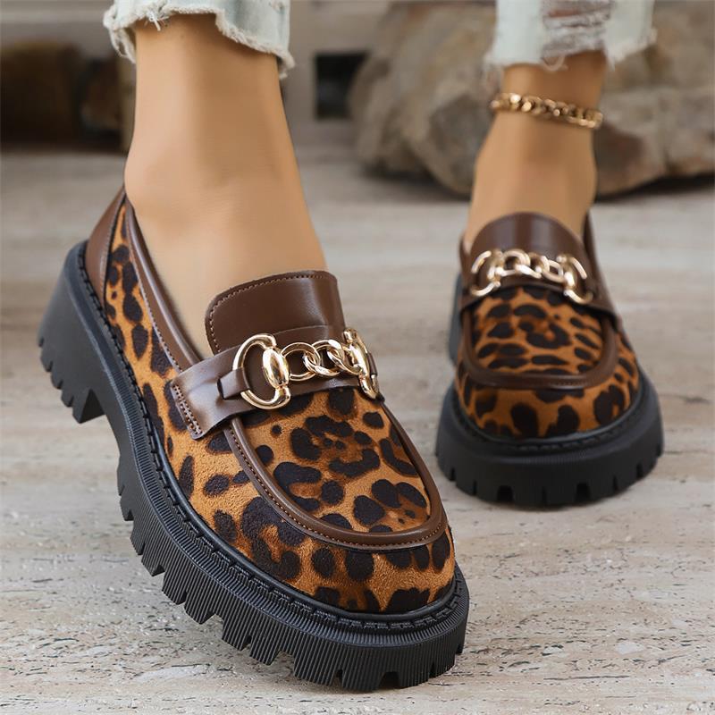 plus size slip-on leopard print loafers for women  spring & fall new arrivalthick soleflats british style small leather shoes for women
