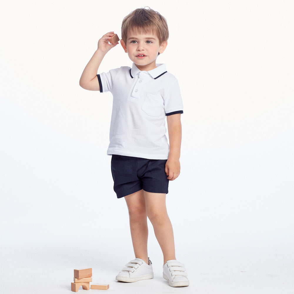 Boys' summer two-tone t-shirt & polo shirt romper set - cotton short sleeve shorts two-piece outfit for infants and toddlers
