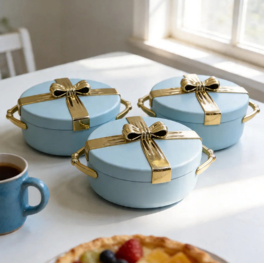 Hot-selling export-grade gold-rimmed gift food container with insulated box, available in 2.5l, 3l, and 3.5l sizes. the perfect insulated tableware gift set
