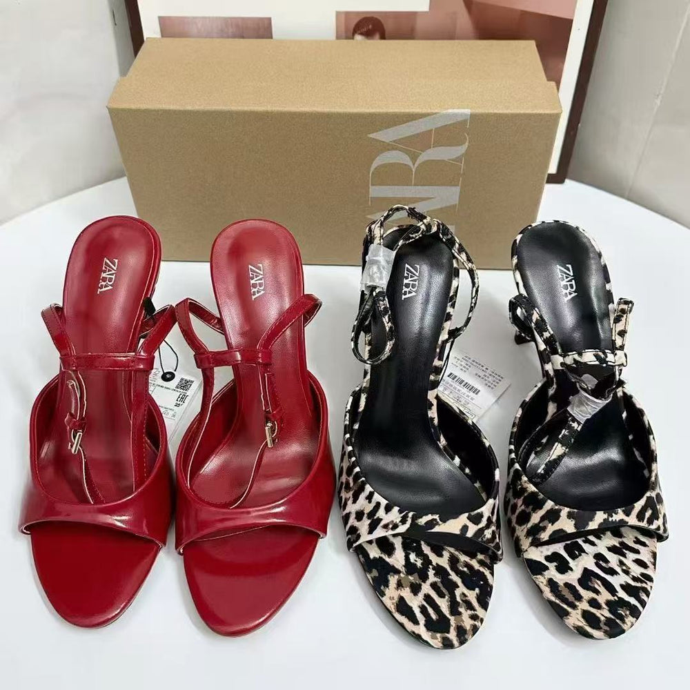 Za2025 summer new round toe high heel sandals women's fashion versatile zebra print sandals everyday wear women's shoes