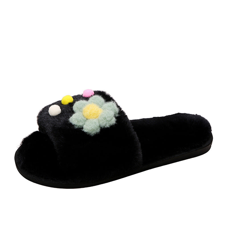 2024 fall/winter new arrivals: minimalist floral plush slippers for women - trendy, flat, and perfect for wearing out. wholesale available