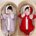 Newborn baby spring/autumn lightweight romper - stylish princess style long-sleeve jumpsuit for baby girls, perfect for outdoor wear, full month celebration, and first birthday crawling suit