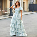Pastoral style sweet cake skirt fashion puff sleeves short sleeves tie back waist plain floral fairy dress long skirt