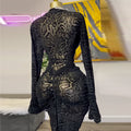 European and american women's clothing  summer new arrival: elegant half-high neck mesh long sleeve high-waisted bodycon mini dress