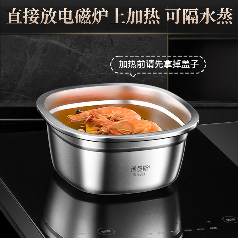 304 stainless steel crisper food grade refrigerator sealed box fruit box bento box soup bowl with lid lunch box wholesale