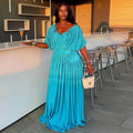 European and american women's clothing  autumn new collection: sweet and fresh v-neck batwing sleeve high-waisted slimming a-line maxi dress