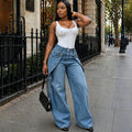 European and american style women's casual jeans - new  cross-border women's clothing - street fashion asymmetrical button design straight leg
