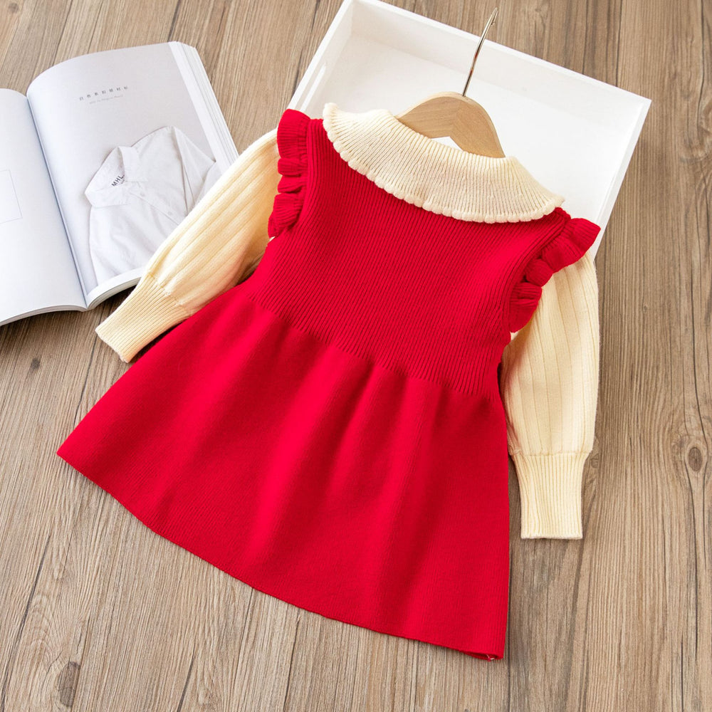 Girls' knit dress - cartoon bear design