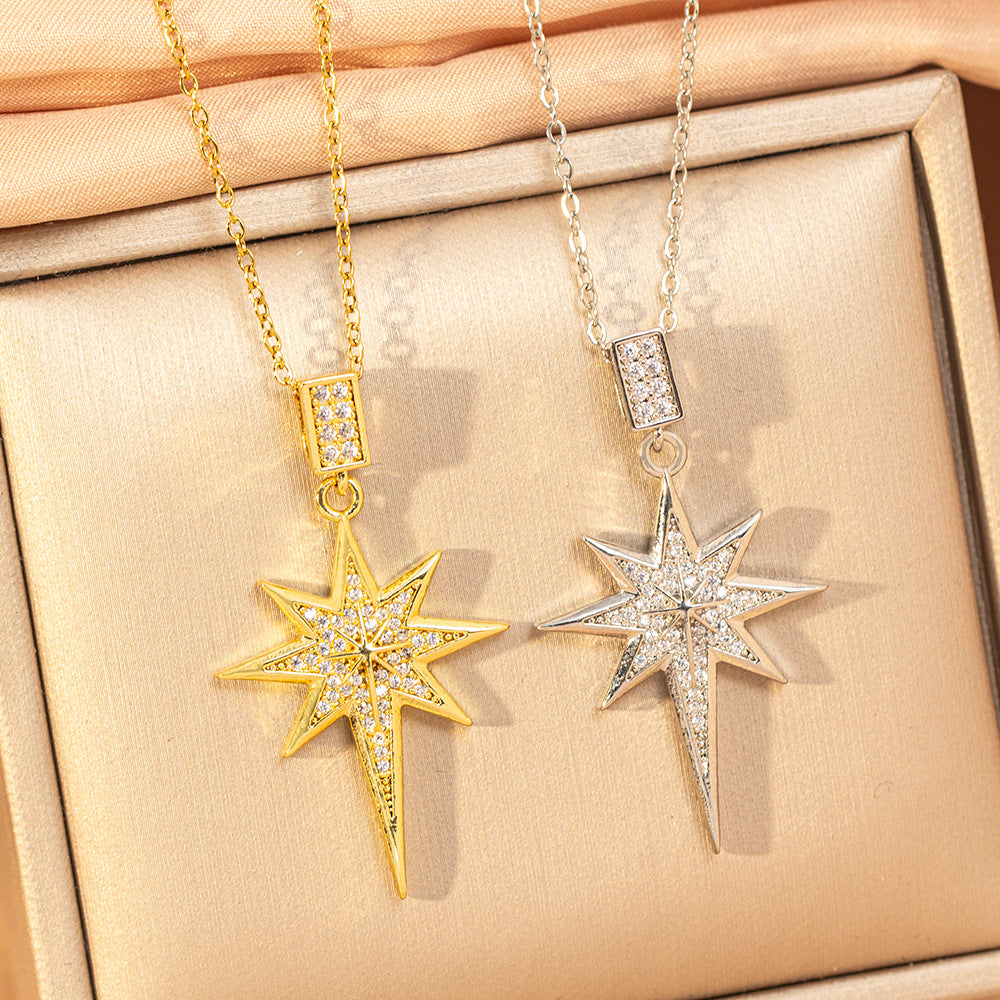 [titanium steel] fashion hot-selling eight-pointed star necklace for women, fashionable, light and luxurious, personalized and high-end clavicle chain jewelry