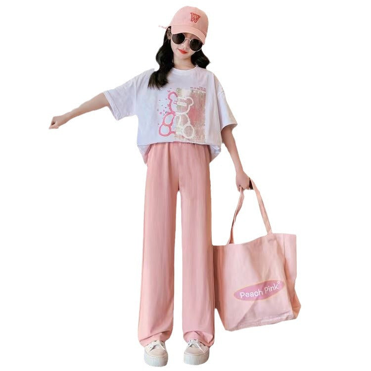 Girls' short-sleeve t-shirt set - summer  new collection - girls' summer clothing - kids' summer outfits - girls' summer apparel (big girls)