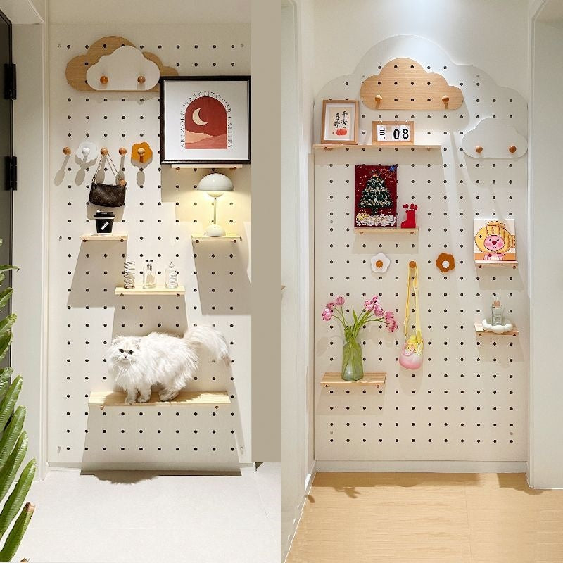 Entrance hole board wall storage rack wooden solid wood storage wall cloud display rack wall hanging clothes rack