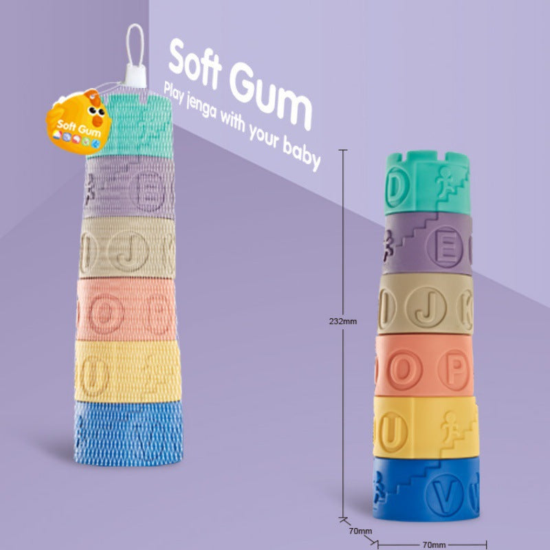 Cross-border  infant cartoon cognitive soft glue building block toy animal stacking music building block early education pinch call