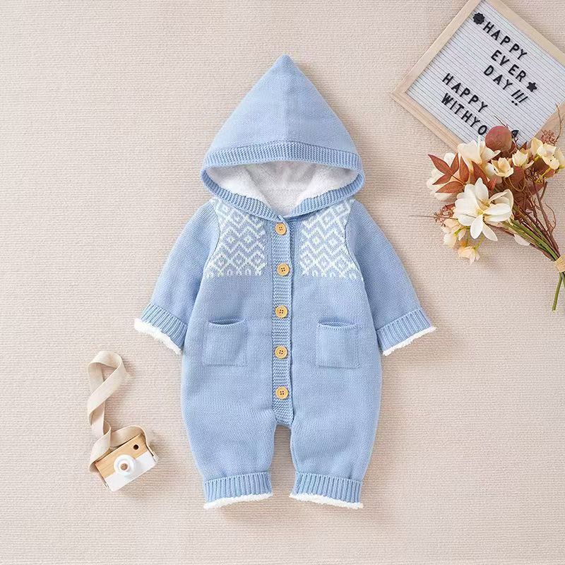 Baby knitting one-piece jumpsuit spring & fallnewborn clothing for men and women baby wool cute thickenedheattech