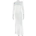 Fashion styleexportpure color socialite women's clothingeasiest for matchsilm hip skirt round neck banquet long dress dress